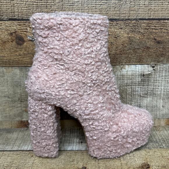 Shellys London High Heel Platform Boots Light Pink Sherpa Wool Effect Size 9 - Picture 6 of 13